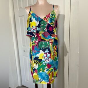 J crew Colorful Tropical Print Layered top Dress size 4